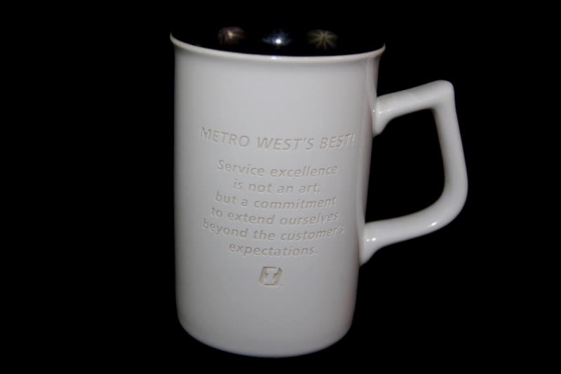 First Interstate Bank Coffee Mug Lighthouse Engraving White Black
