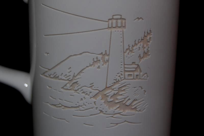First Interstate Bank Coffee Mug Lighthouse Engraving White Black