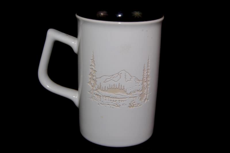 First Interstate Bank Coffee Mug Mount Hood Engraving White Black Cup