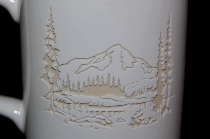 First Interstate Bank Coffee Mug Mount Hood Engraving White Black Cup
