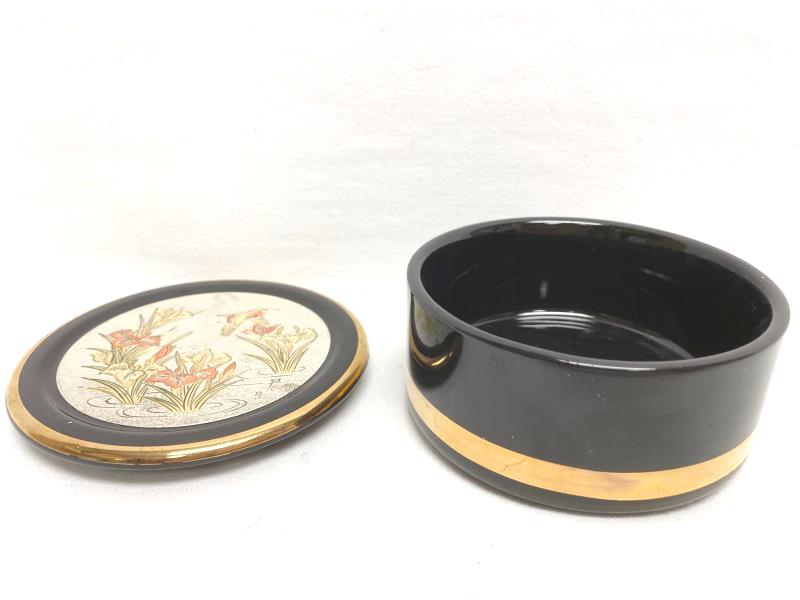 Himark Giftware The Art of Chokin Japanese Irises Hummingbird Trinket Box Black