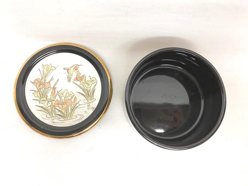 Himark Giftware The Art of Chokin Japanese Irises Hummingbird Trinket Box Black