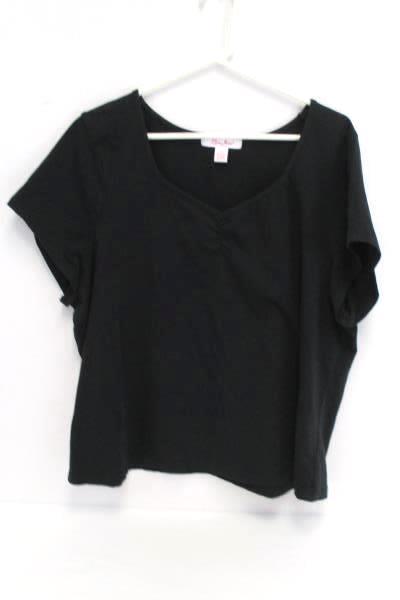 Lot of 2 Women's Plus Size Short Sleeve Blouse Red Polo Black V Neck Tops 2XL