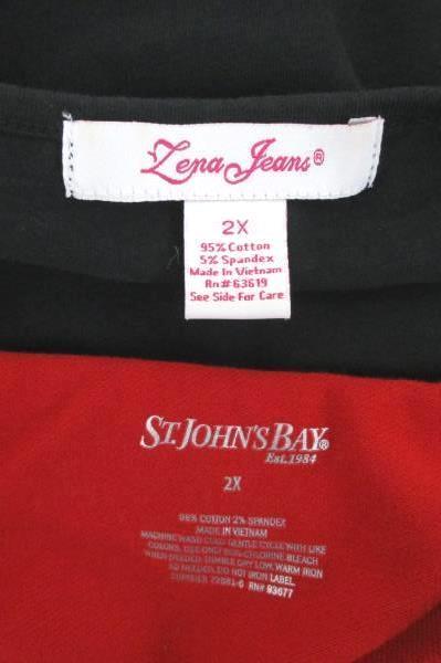 Lot of 2 Women's Plus Size Short Sleeve Blouse Red Polo Black V Neck Tops 2XL