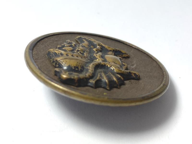 Vintage Brass Shank Button Back to Back Greco-Roman Soldiers Dragon 1.5 inch