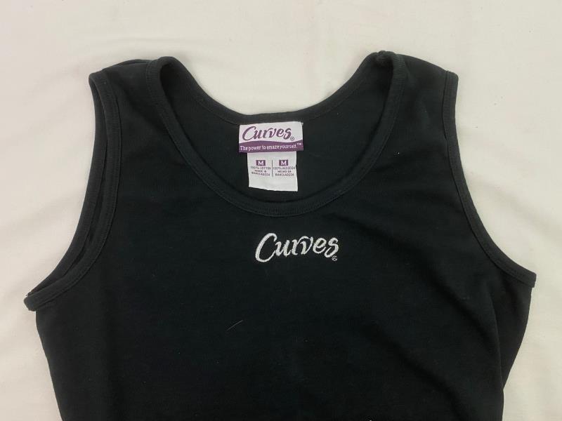 Curves Active Wear Tank Top Women's Size Medium Black Embroidered Logo Cotton