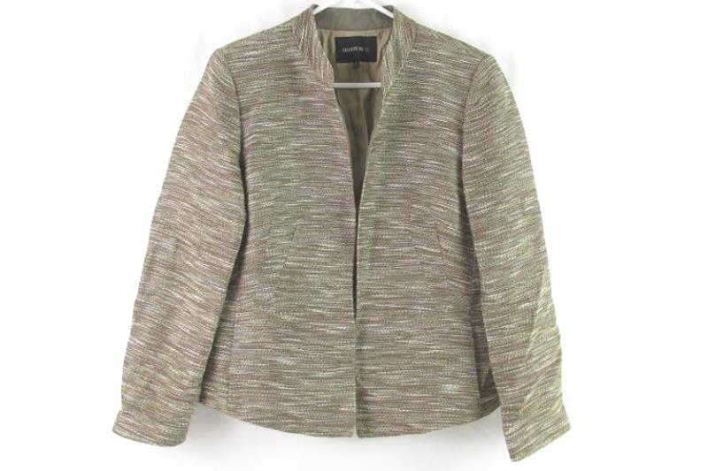 Lafayette 148 Textured Jacket Women's Size 14 Brown Metallic Hook Eye Closure