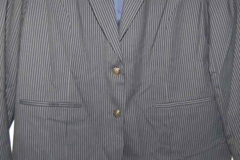 Vintage Talbots Woman's Suit Jacket Size 12W Blue Grey Striped Shoulder Pads