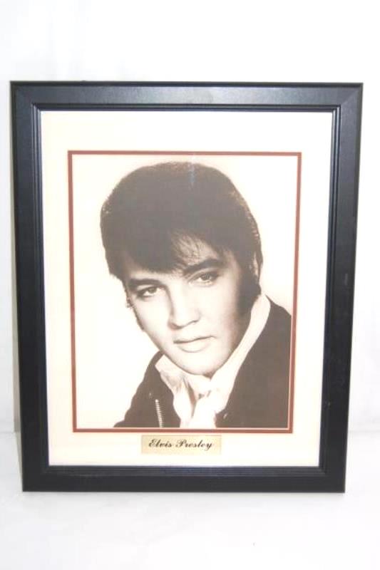 Framed Elvis Picture Matted Black And White Print of A Young Elvis Brass Plaque