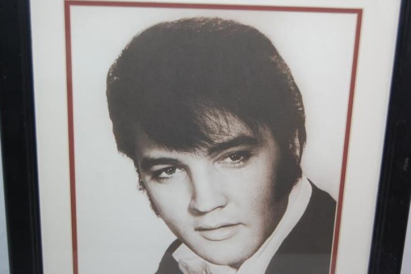 Framed Elvis Picture Matted Black And White Print of A Young Elvis Brass Plaque