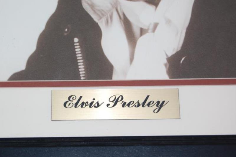 Framed Elvis Picture Matted Black And White Print of A Young Elvis Brass Plaque