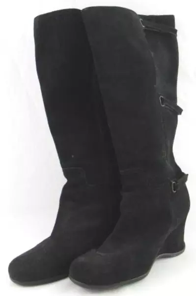 Me Too Wedged Knee High Suede Boots Women's Size 10M Black Rubber Sole