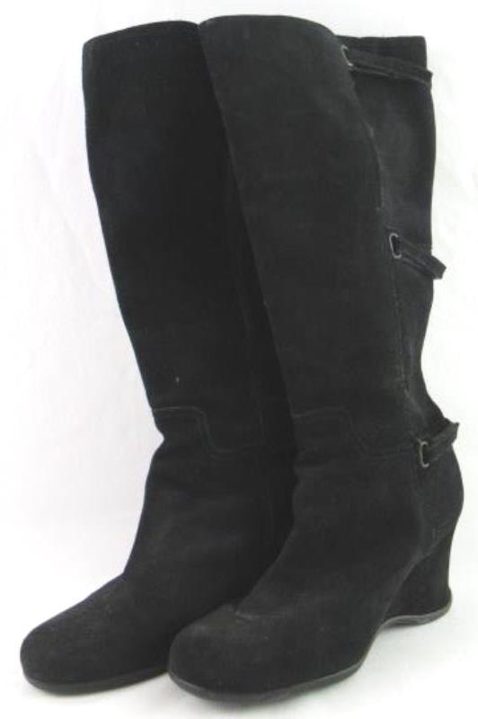 Me Too Wedged Knee High Suede Boots Women's Size 10M Black Rubber Sole