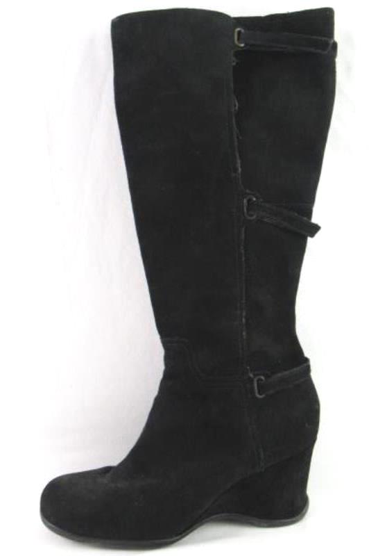 Me Too Wedged Knee High Suede Boots Women's Size 10M Black Rubber Sole