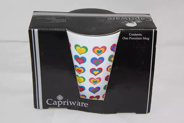 Capriware Colorful Hearts Mug Coffee Cup 12 Oz White Porcelain Summer of Love