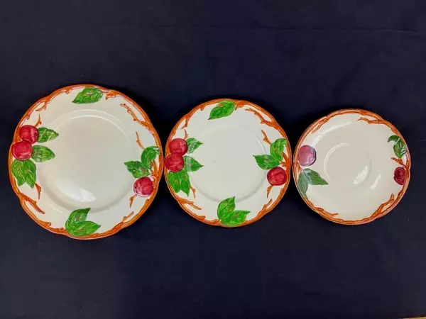 Lot of 3 Vintage Franciscan Pottery Plates Apple Pattern Hand Decorated Dishes