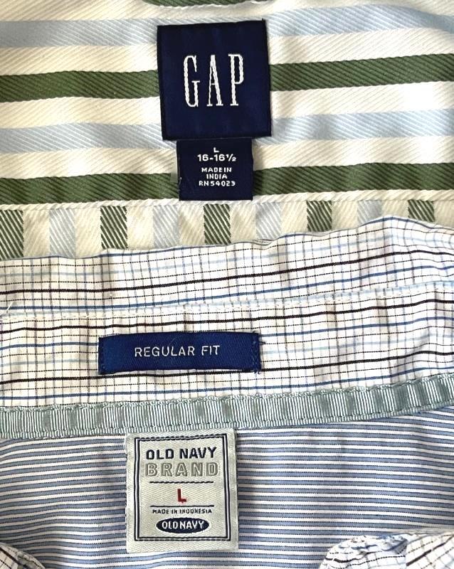 Lot of 2 Old Navy And Gap Dress Shirts Top Stripes Plaid Multi Color Men's Sz L