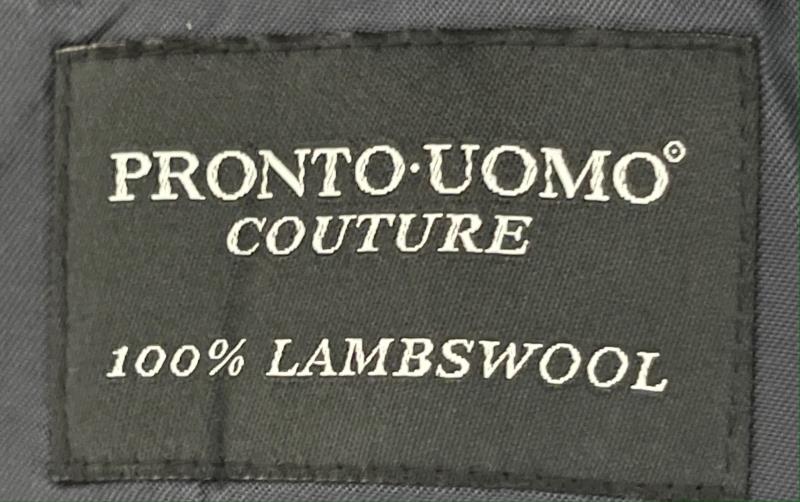 Pronto-Uomo Couture Suit Jacket Dark Gray-Blue Lamb's Wool Lined Men's Size 44R
