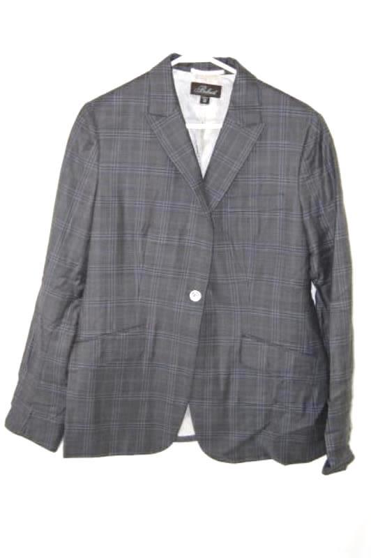 Belvest Made In Italy Suit Jacket Women's Size 48 Grey Blue Plaid Lined Pocket