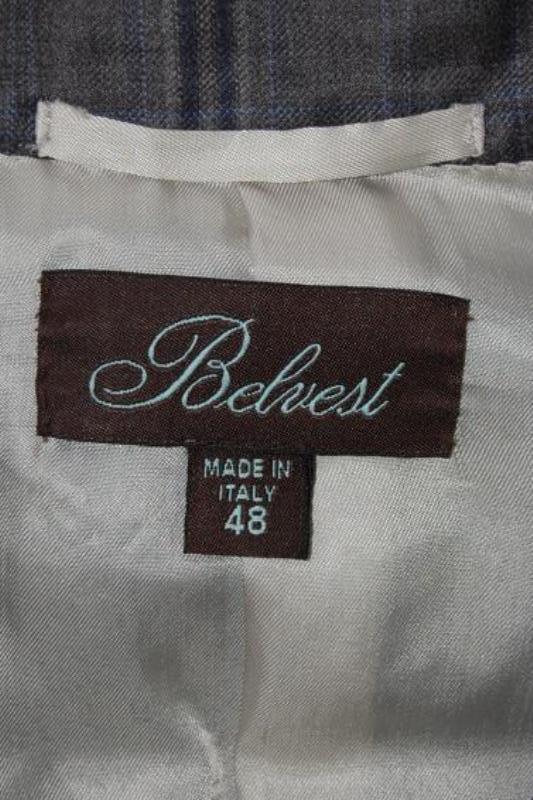 Belvest Made In Italy Suit Jacket Women's Size 48 Grey Blue Plaid Lined Pocket
