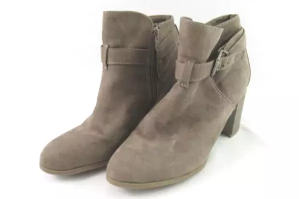 Merona Faux Suede Heeled Ankle Booties Women's Size 9 Buckle Accent Tan Brown