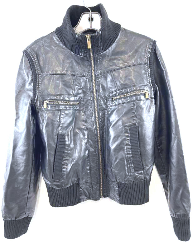 BDG Jacket Faux Leather Coat Black Lined Short Full-Zip Women's Size S-P