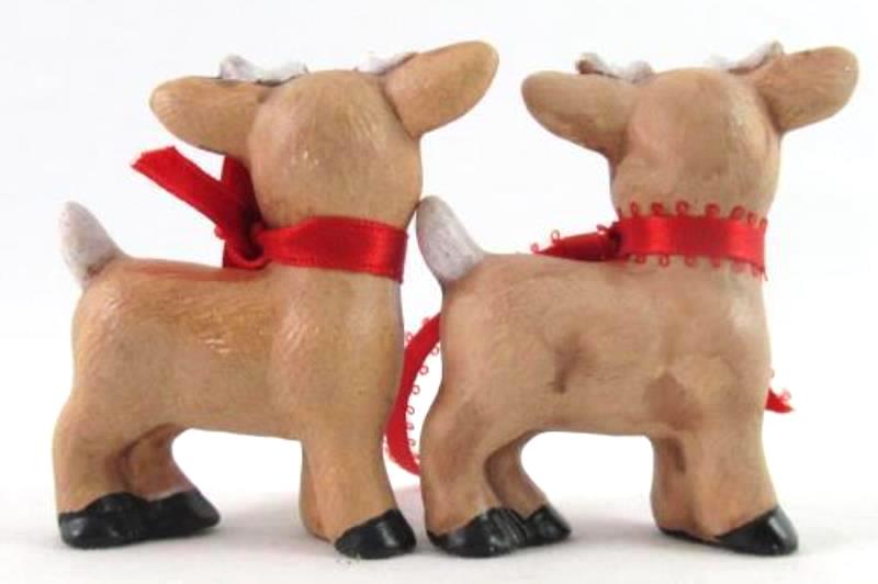 Lot of 2 Ceramic Reindeer Christmas Ornaments 2.75" Tall Decoration