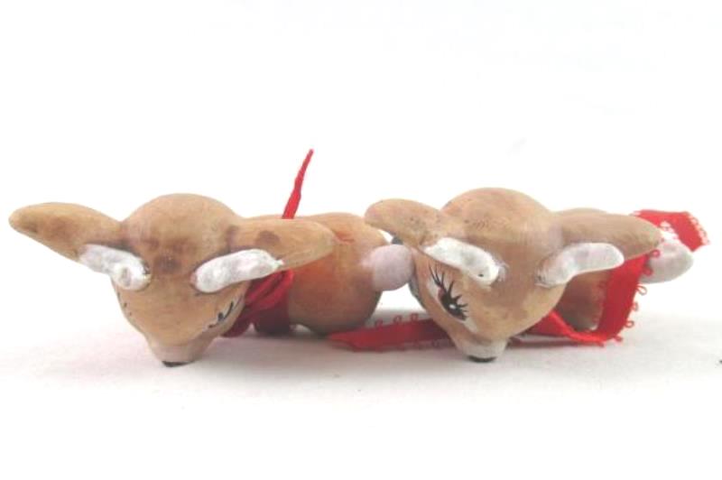 Lot of 2 Ceramic Reindeer Christmas Ornaments 2.75" Tall Decoration
