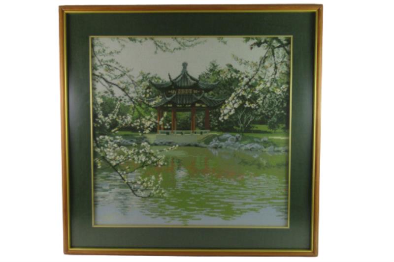 1985 Framed Chinese Needlepoint Complete Embroidery China Scene Art Piece