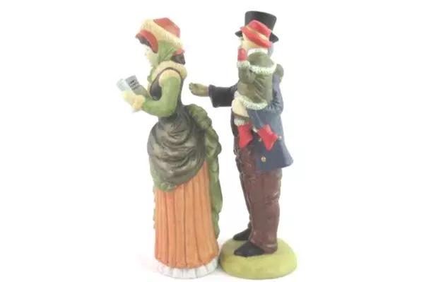 Lot of 2 Tall Christmas Village Figurines Man Holding Child Woman Caroler 7.75in