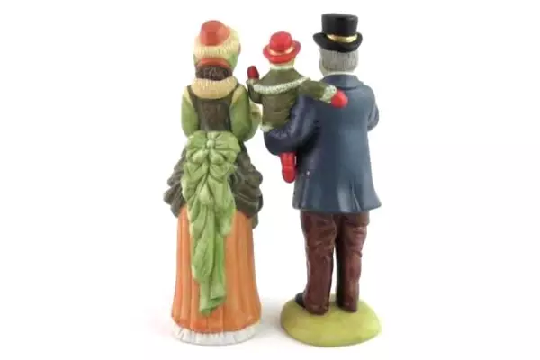 Lot of 2 Tall Christmas Village Figurines Man Holding Child Woman Caroler 7.75in