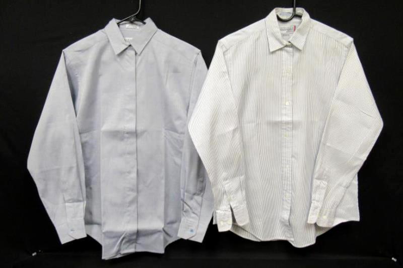 Lot of 2 Vintage Nordstrom Button Front Tops Women's Size 10 Blue Striped Cotton