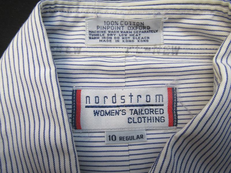 Lot of 2 Vintage Nordstrom Button Front Tops Women's Size 10 Blue Striped Cotton