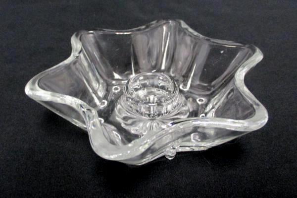 2 Vintage 6 Rounded Point Star or Flower Clear Glass Candle Holder w/ Ball Feet