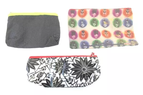 Lot of 6 Cosmetic Bags Kiss Pier One Imports Smile Case Stitch