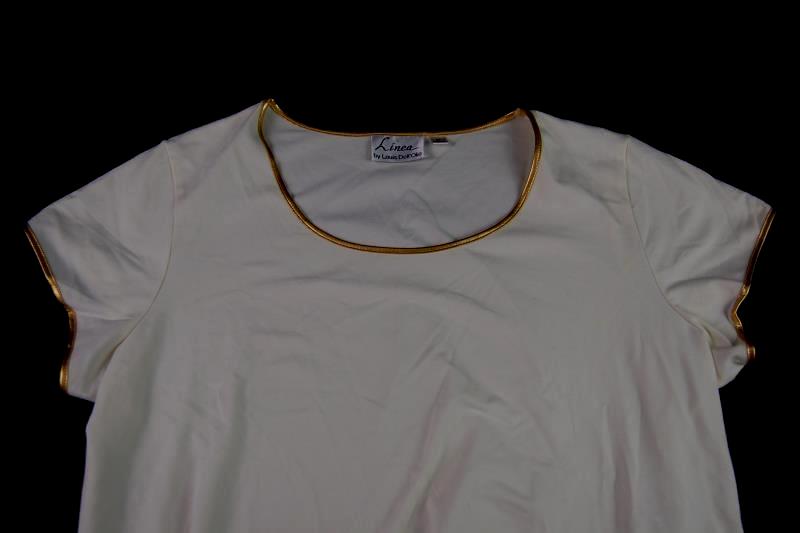Vintage Linea By Louis Dell Olia Short Sleeve Shirt Women's Size 2X Cream Gold