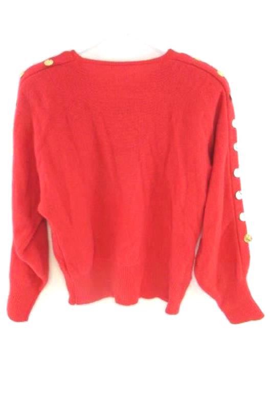 Vintage Red Crest Knit Sweater Women's Size See Measurements Knit Beaded Coins