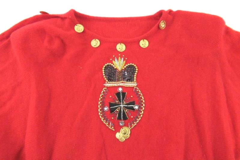 Vintage Red Crest Knit Sweater Women's Size See Measurements Knit Beaded Coins