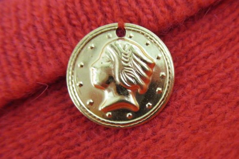 Vintage Red Crest Knit Sweater Women's Size See Measurements Knit Beaded Coins