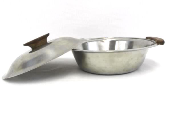 Lot of 2 MCH 18-8 Stainless Steel Serving Bowls One Lidded Wood Handles