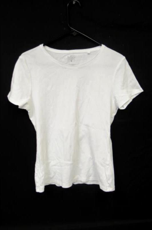 M&S Collection White Tee Shirt Women's Size US 12 UK 14 White Knit Round Neck