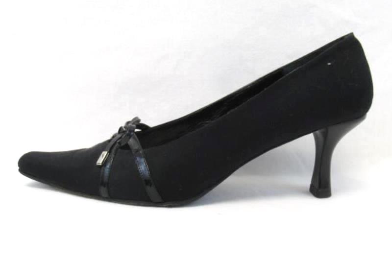 Vintage Van Eli Square Toe Kitten Heels Women's Size 9 M Bow Black Metal