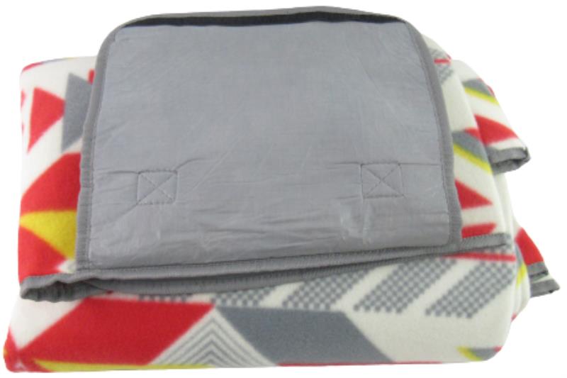 Picnic Blanket Mat Fleece Fold And Carry Handles Beach Geometric Red Grey Yellow
