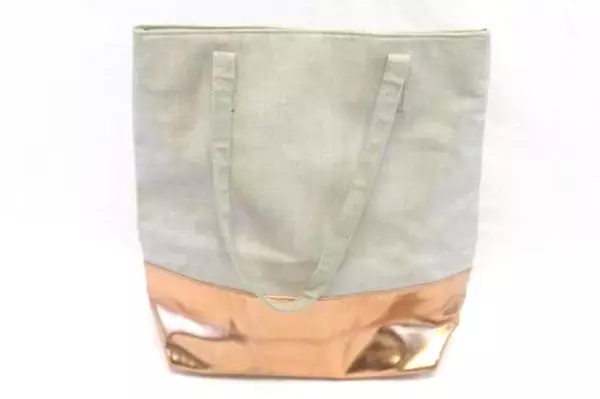 Ultra Chi Cosmetic Tote Bag 2 Toned Beige Canvas Rose Gold Metallic 2 Handles