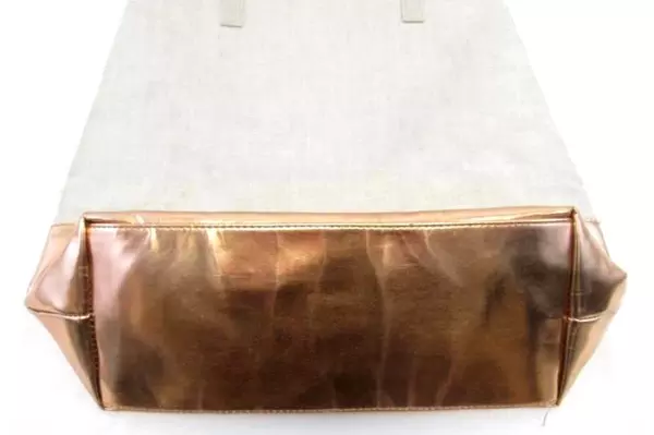 Ultra Chi Cosmetic Tote Bag 2 Toned Beige Canvas Rose Gold Metallic 2 Handles