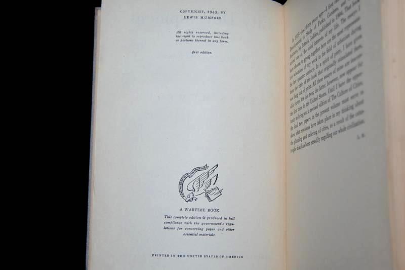 Antique Book City Development Lewis Mumford Hardcover First Edition 1945