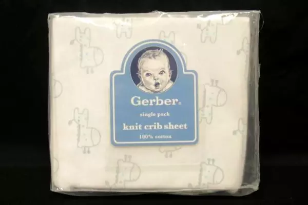 Gerber Single Pack Knit Crib Sheet Pure Cotton Giraffes Gray White Blue