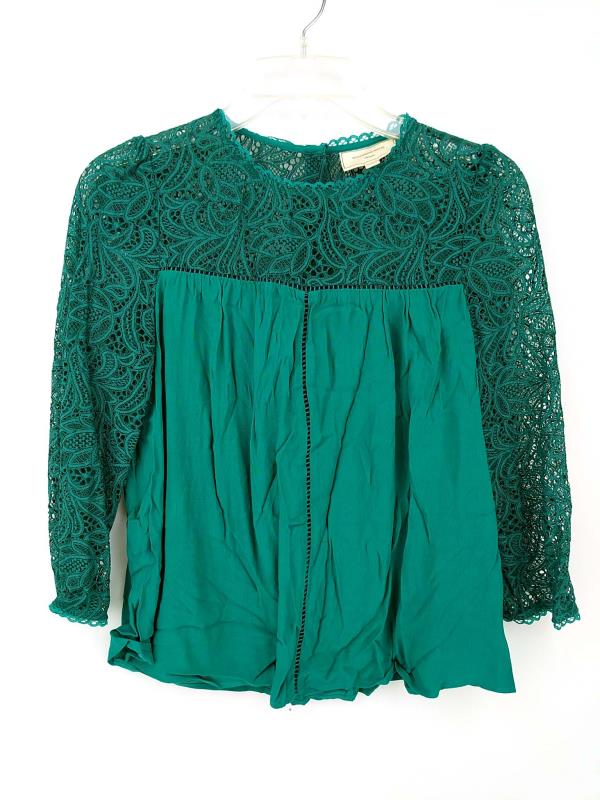 MOULINETTE SOEURS Lace Cloaked Blouse in Green Sz 2 Anthropologie