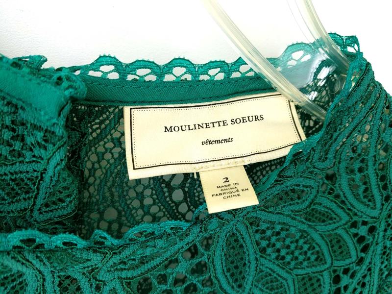 MOULINETTE SOEURS Lace Cloaked Blouse in Green Sz 2 Anthropologie