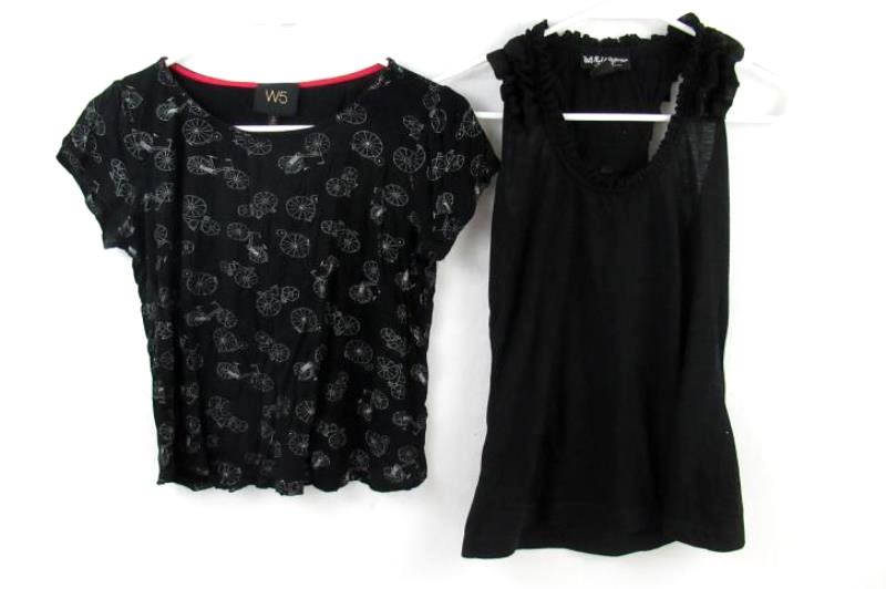 Lot of 2 Junior's Size Small Tops Black Self Esteem W5 Bicycle Ruffles